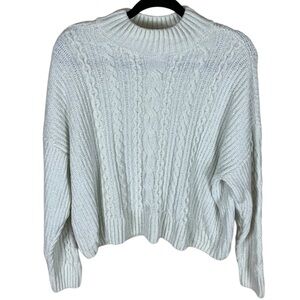 Women's Rachel Zoe White Chenille Long Sleeve Cropped Cable Knit Sweater Size XL